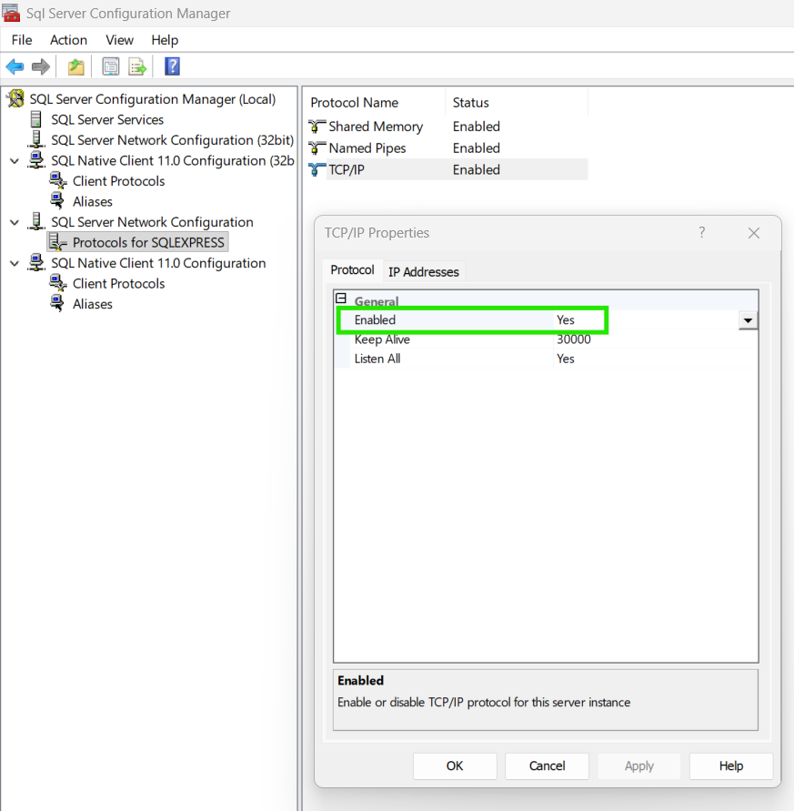 Enabling TCP/IP protocol